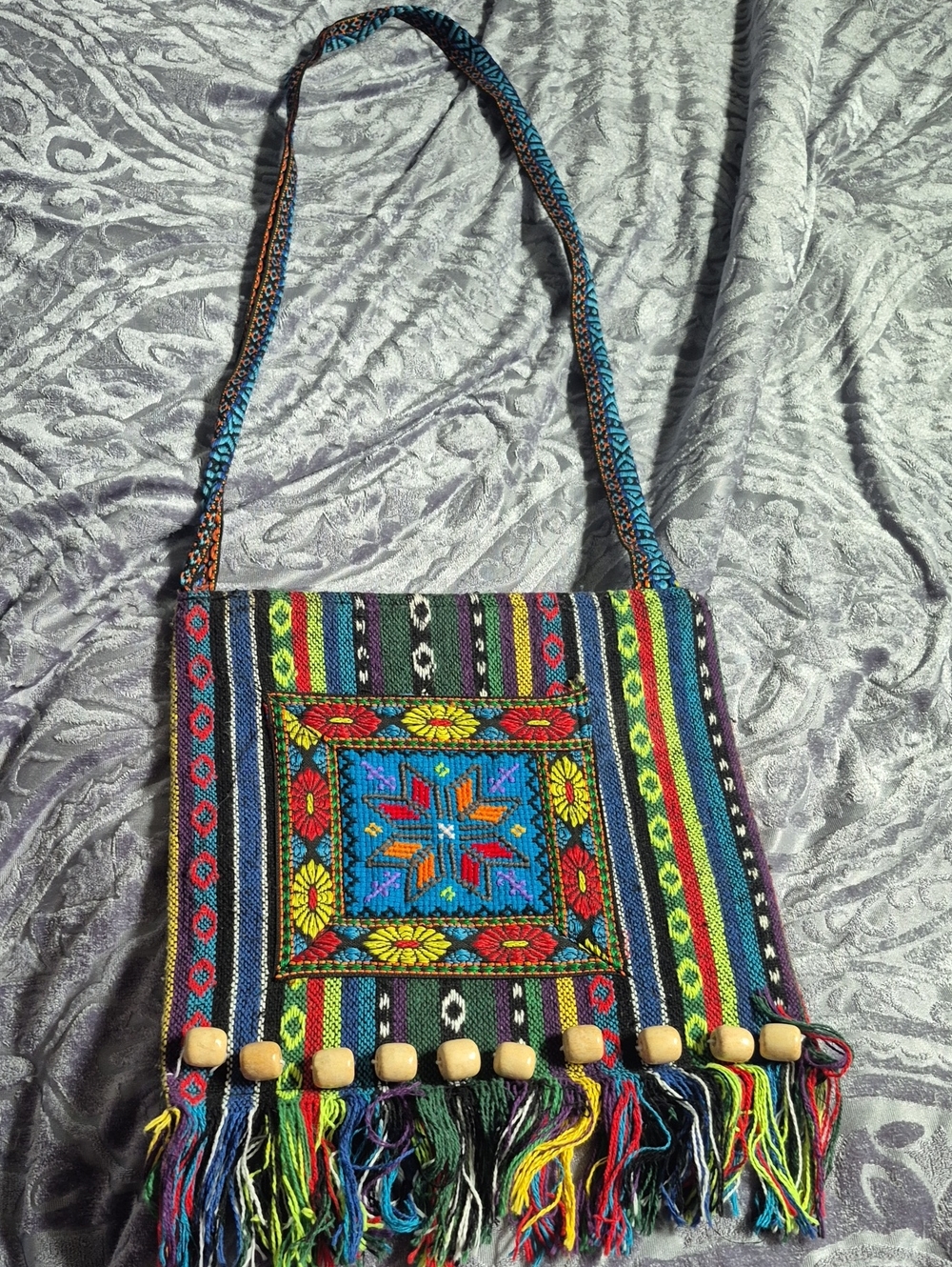 Boho Multicolor Embroidered Fringe Shoulder Bag